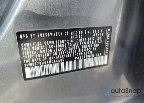 2019 Volkswagen Jetta Sel z USA, uszkodzony, nr VIN 3VWE57BU4KM084465